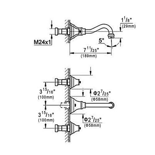 Baterie  lavoar cu montare in perete, culoare negru