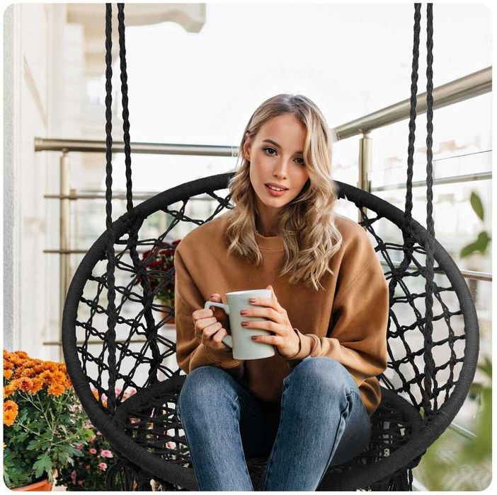 Висящ градински стол тип люлка за тераса гнездо с възглавница