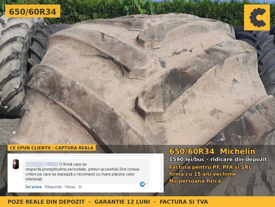 Anvelope Cauciucuri 650/60R34 650 60 R34 6506034 650 60R34 Michelin Tractor Utilaje Agricole Radial SH Second Hand LIVRARE Garantie 1 An Factura