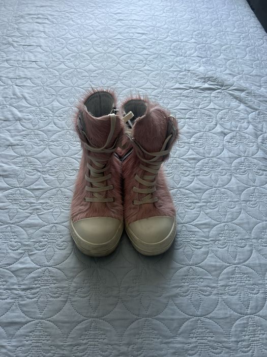 Rick Owens Pink Horsehair High-Top Sneakers-yf