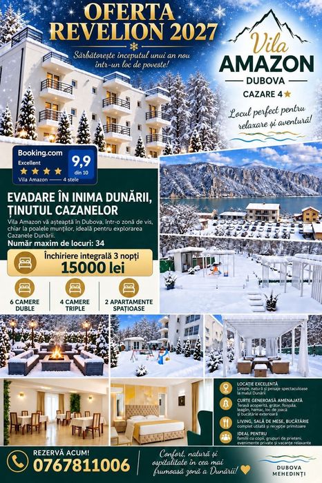 Inchiriez pensiune revelion 2027 Dubova – Vila integrală 3 – Cazanele Dunării