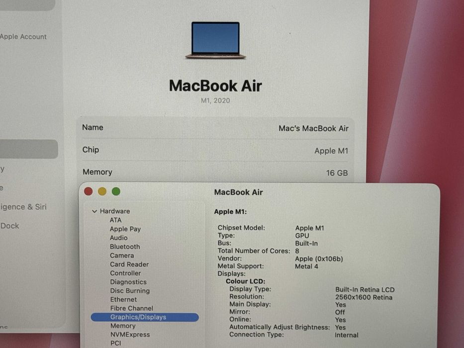 MacBook Air 13 M1 Rose Gold/8 CPU/8 GPU/16GB RAM/512GB SSD/Като Нов