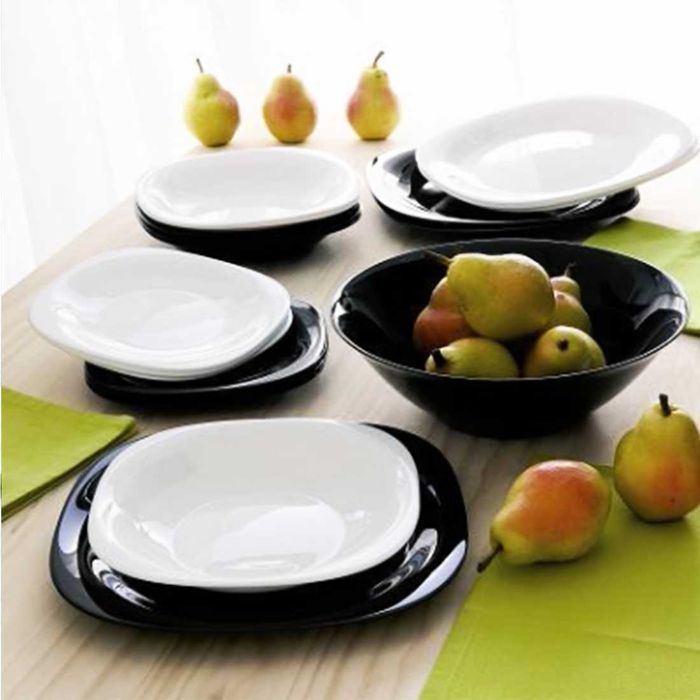 Set Serviciu de masă Luminarc Carine, compus din 19 piese, Alb / Negru