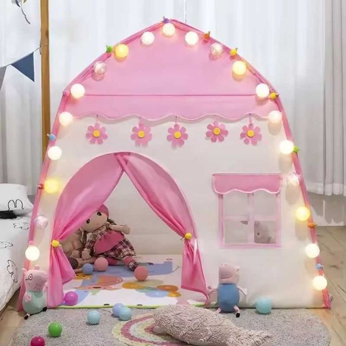 Палатка за игра Къщичка с лампи ИЛИ Дворец тип шатра - Сива или Розова