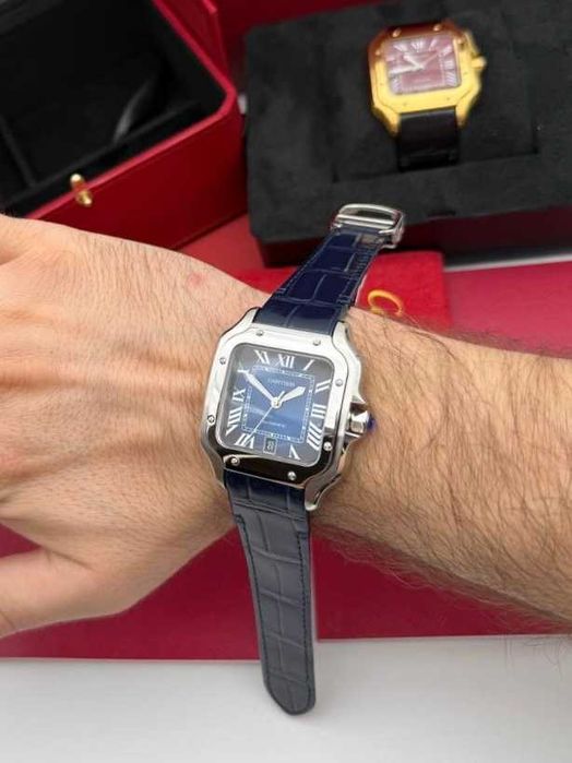 Cartier santos 100XL сребристо-синьо