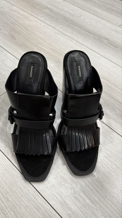 Дамски чехли естествена кожа дебел ток