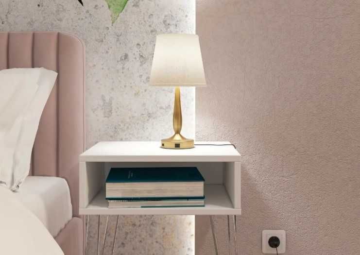 lampa birou/noptiera dimabila E27 2xusb 47cm auriu-bej 3 trepte tactil