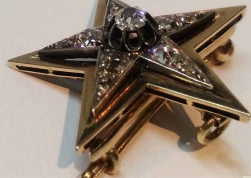 Старинна златна брошка,висулка с диаманти