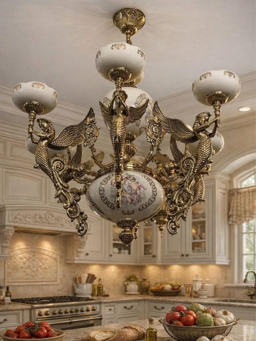 Candelabru bronz masiv- portelan
