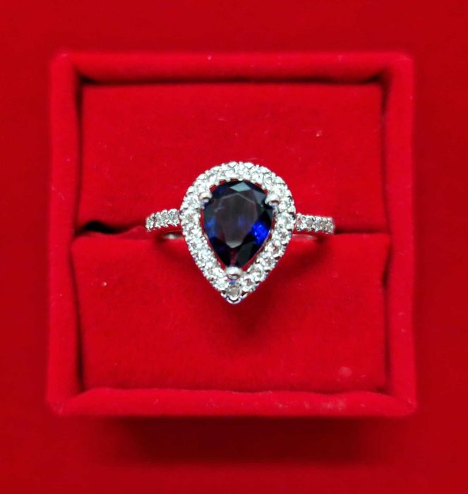 GR54,inel placat aur 18k,nou/marcat, zirconiu alb/safir