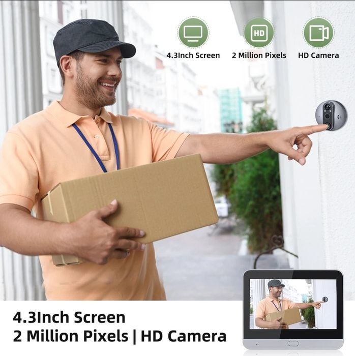 Sonerie video vizor smart, detecție prezența alarmă pe telefon,Wi-Fi,