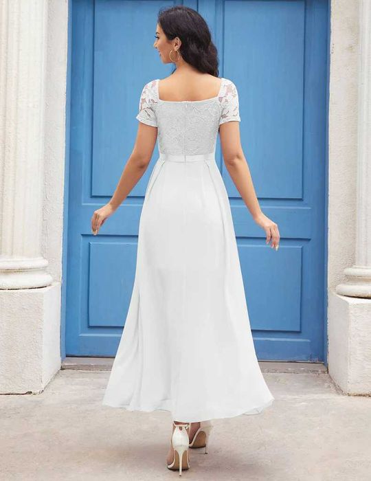 Rochie elegantă de cocktail Wedtrend, albă, cu despicătură