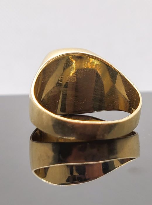 Ghiul bărbătesc din aur 14K cu onix negru – mărimea 59, gramaj 6,30 gr