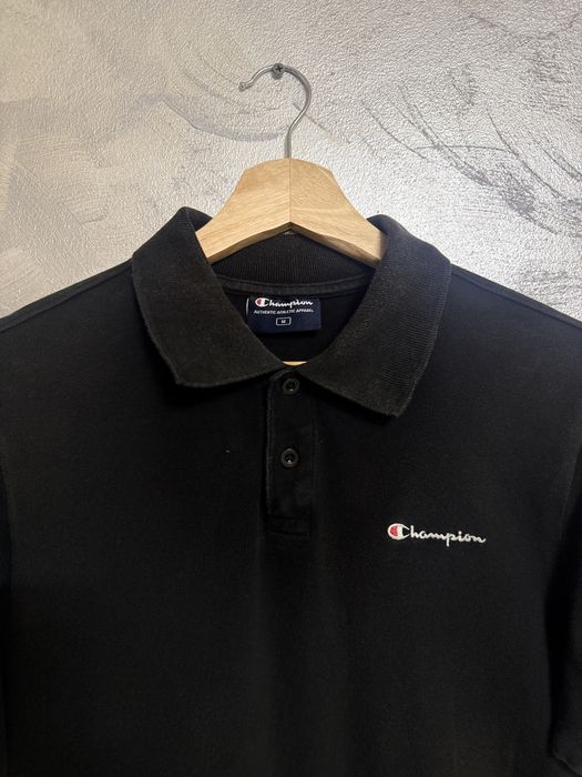 Champion Polo negru bumbac M tricou polo logo brodat