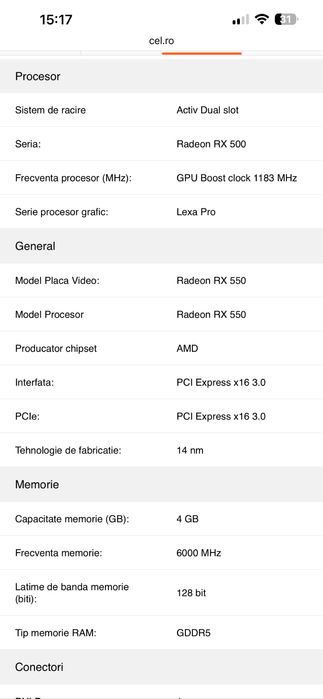 Vand placa video rx 550 phoenix