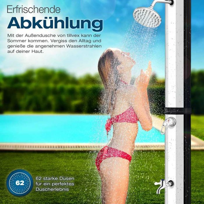 tillvex Градински соларен душ с душ слушалка и кранче крачен смесител