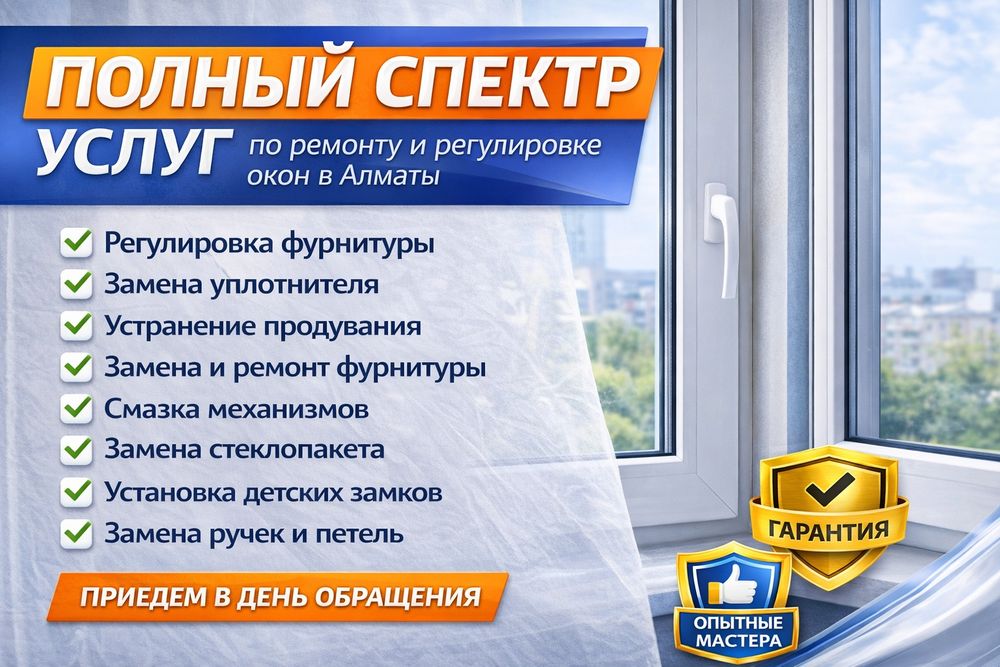 Ремонт окон Алматы | Регулировка, уплотнитель | Выезд

сегодня