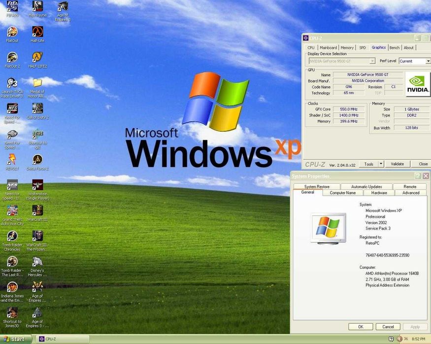 Calculator gaming Retro PC Windows XP Athlon64, grafica geForce 9500GT ...