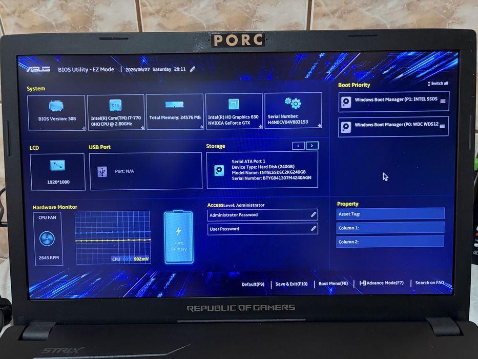ASUS ROG GL753V Gaming | i7-7700HQ | 24GB RAM | SSD 360GB | GTX 1050 | 17.3” FHD