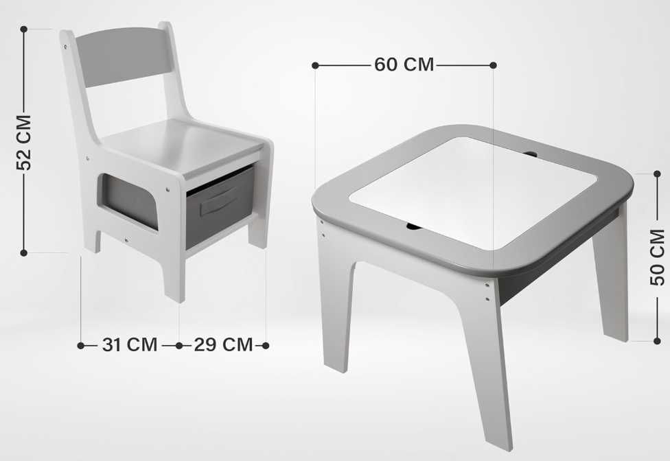 Детска маса с 2 стола + различни плота за игра и рисуване