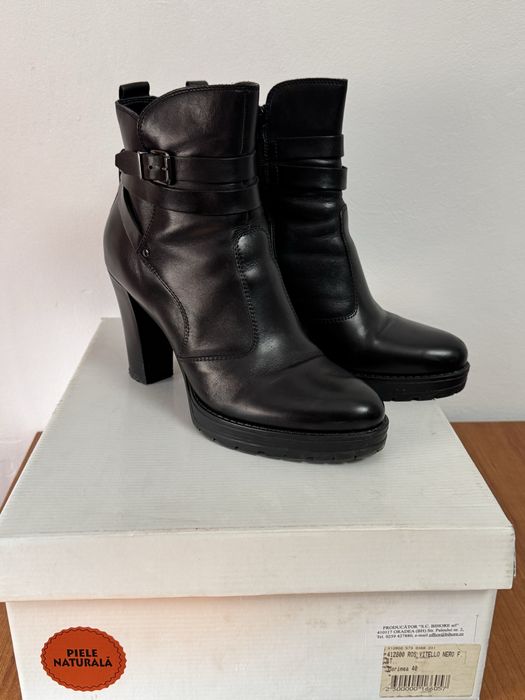 Botine piele naturala, toc 10 cm - stare impecabilă