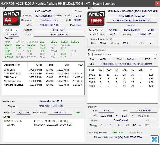 Calculator Unitate PC HP EliteDesk AMD  A4 6300B 3.9 Ghz Windows 10