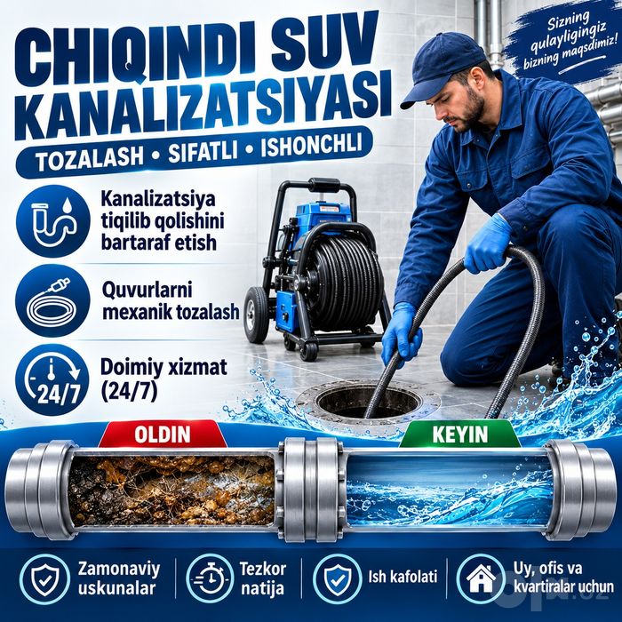 Kanalizatsiya tozalash xizmati Чистка канализация услуги сантехник San