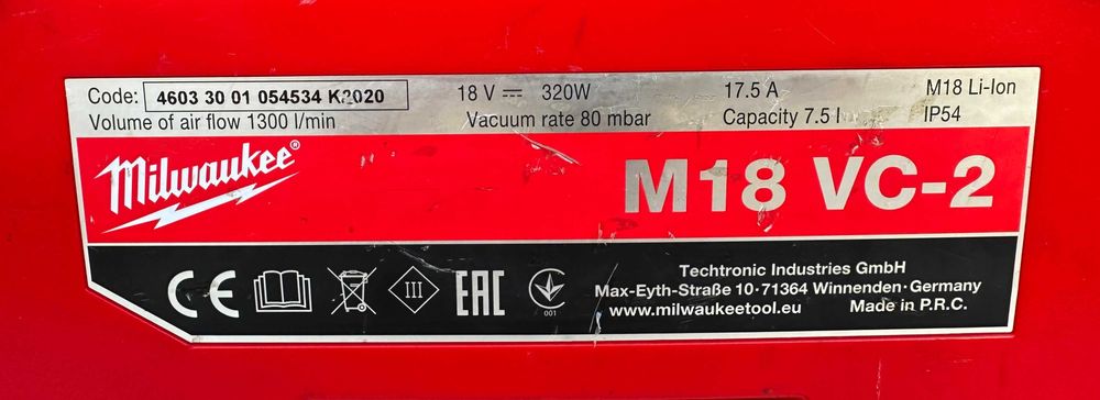 Milwaukee M18 VC-2 - Акумулаторна прахосмукачка 18V