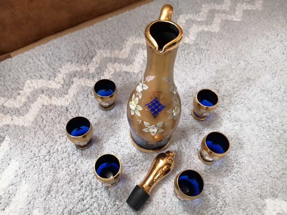 Set pahare Bohemia Crystal placat cu aur 24 K