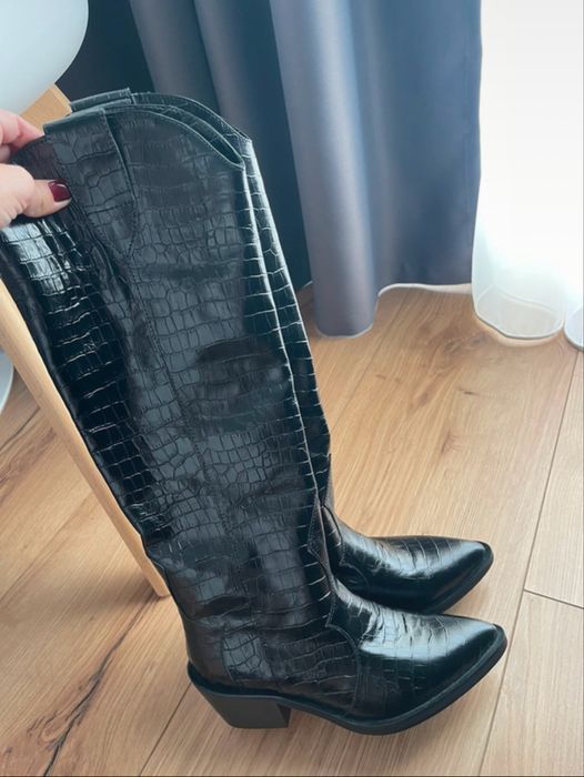 Cizme stil cowboy negre