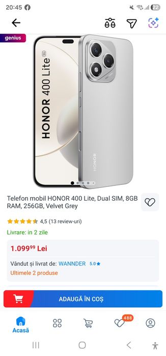 Vand telefon HONOR 400 Lite 256 gb nou Garantie
