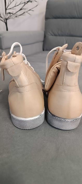 Teniși hi-top de damă, din piele naturală, mărimea 36, ​​bej