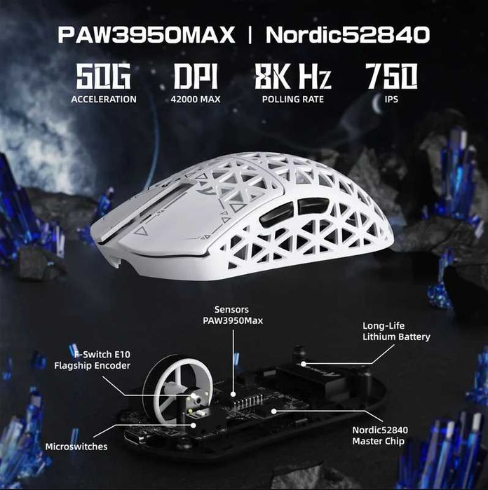 Геймърска мишка ATTACK SHARK R5 ULTRA Carbon Wireless-8K-PAW3950MAX