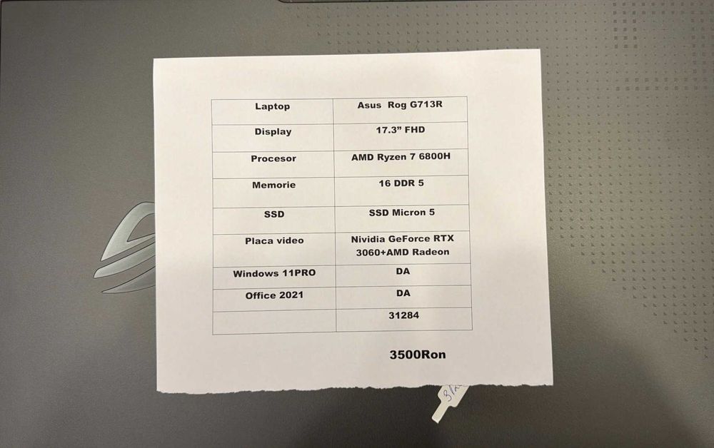 Laptop Asus Rog G713R AMD Ryzen 7 6800H 16 DDR 5 Brasov • OLX.ro