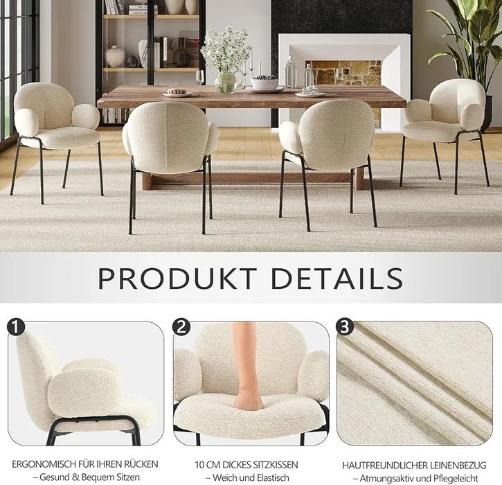 NOU Set 6 scaune fixe, cream, textil