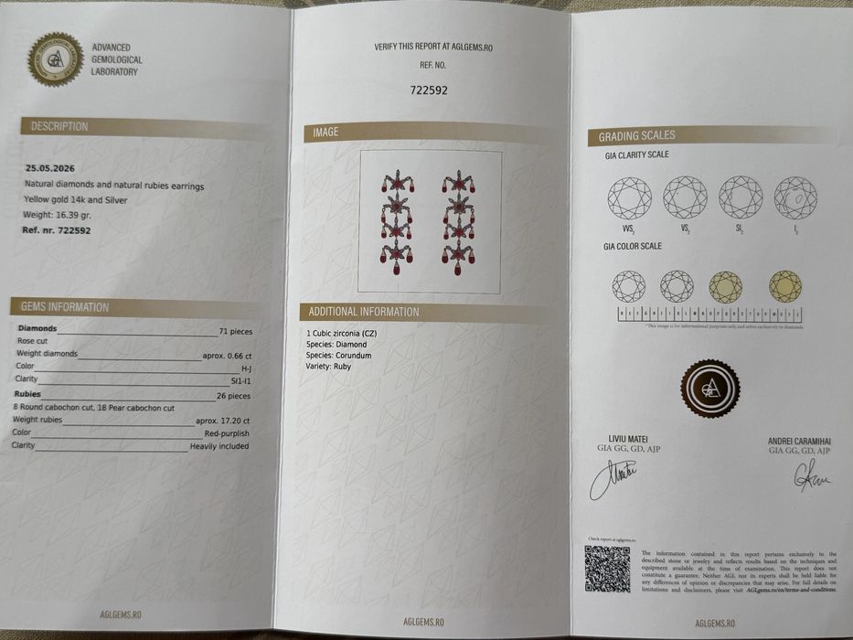 Cercei aur 14k, 17.86 CT rubine si diamante