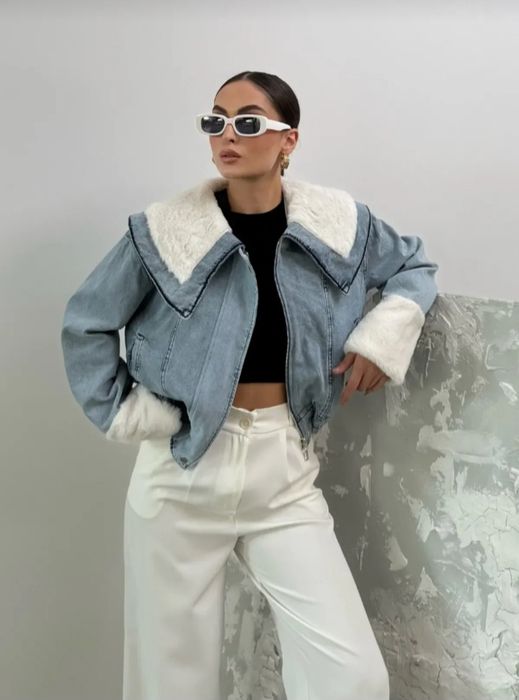 Ново дамско дънково яке с пух