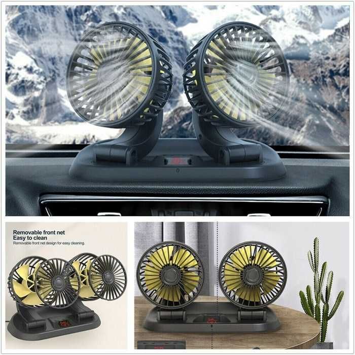 Вентилатор Двоен С Термометър 12-24V