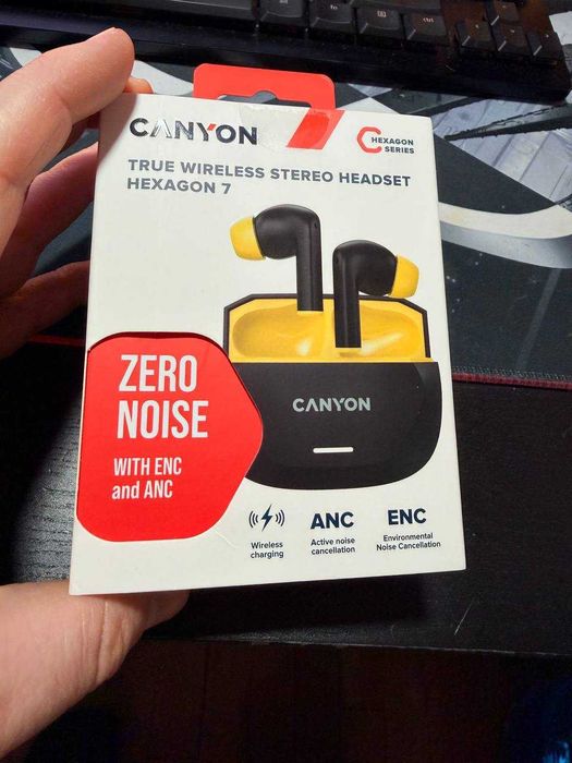 Безжични слушалки Canyon - Hexagon 7, TWS, ANC, черни/жълти