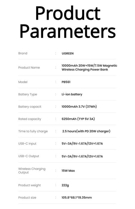UGREEN PB561 Magnetic PD 20W Power Bank 10000mAh magsafe for iPhone 16