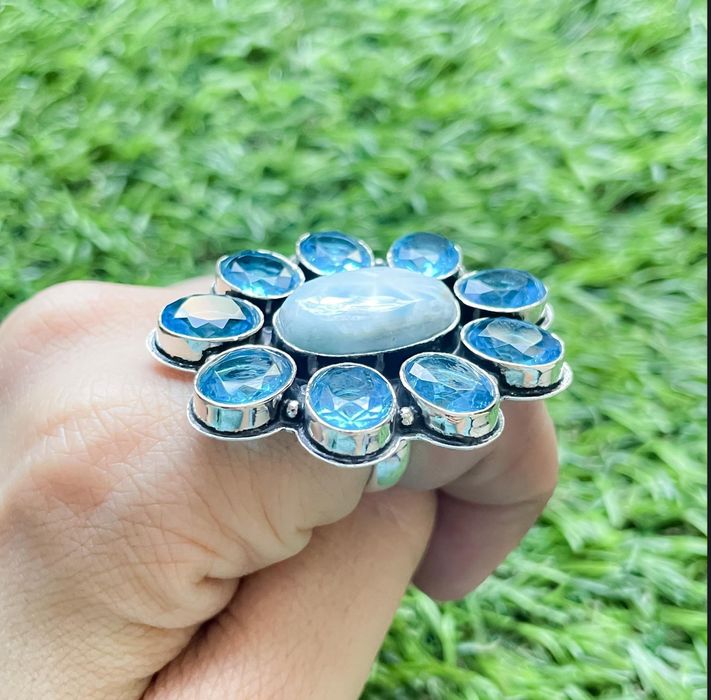 Inel argint 925 cu larimar și topaz bleu
