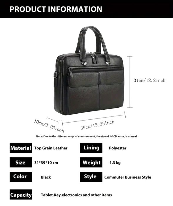 Мъжка кожена бизнес чанта /Премиум куфарче за лаптоп 15” -10% Промоция