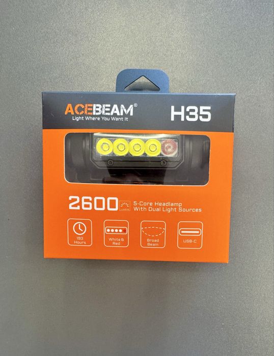 Acebeam H35 | Челник за широко панорамно осветяване | 5 ядра | Бяла и Червена светлина