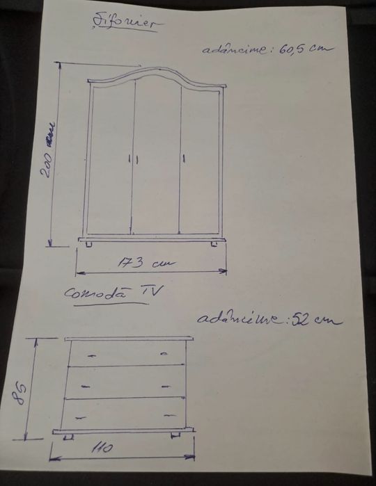 2 Sifoniere + 3 comode + cuier din lemn masiv toate + oglinda inramata