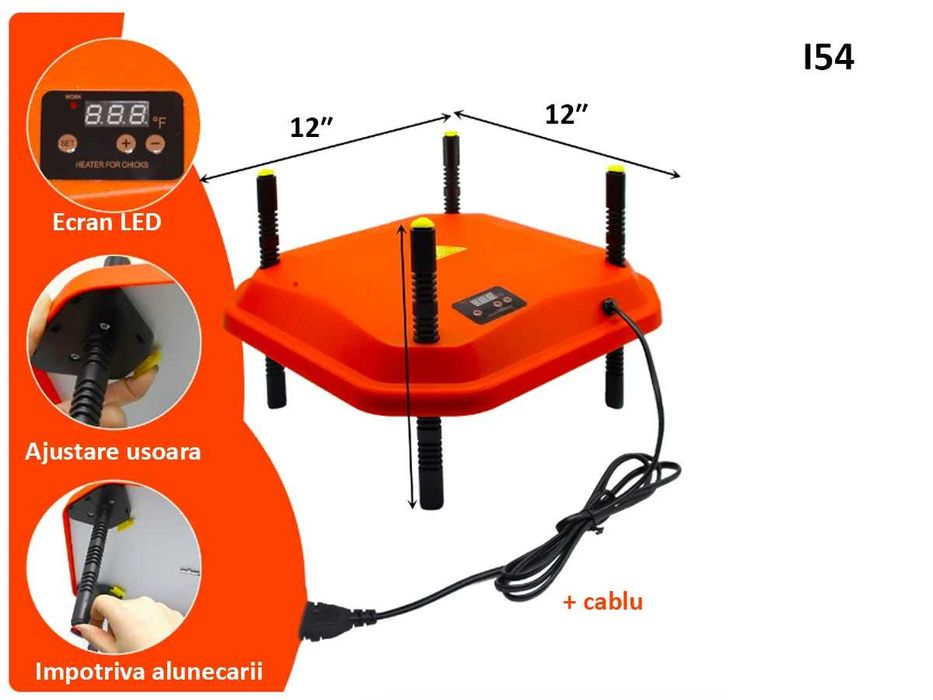 Încălzitor brooder pui cu LED, control temperatură 30 pui 16x16 inch