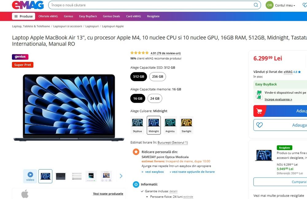 Apple Macbook M4 16/ 512 Nou