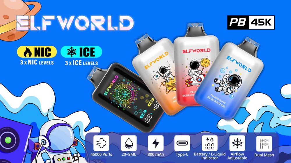 Vape Elfworld 45k Puffs | Nivel reglabil pentru nic si ice | 3 trepte