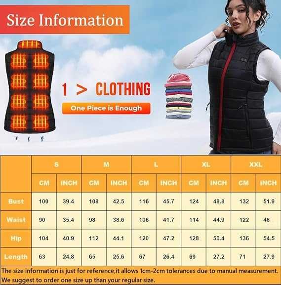 Дамска отопляема жилетка с батерия 10000 mAh, 13 зони, 3 нива