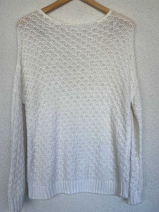 Pulover crosetat cu gauri, alb, marime S/M