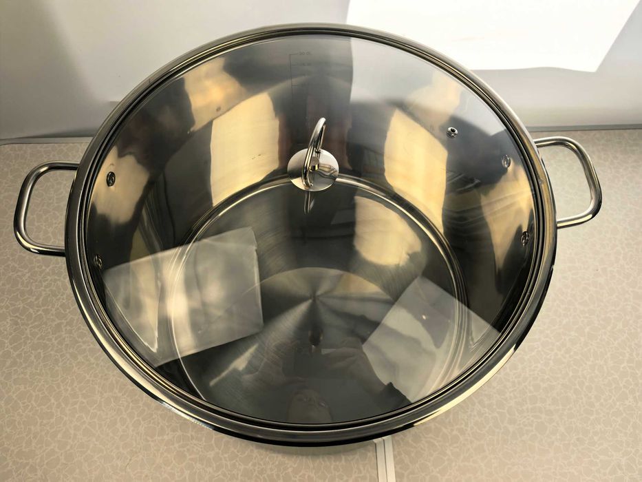 Oala inox 40x27 cm 34 litri cu capac sticla 380 lei